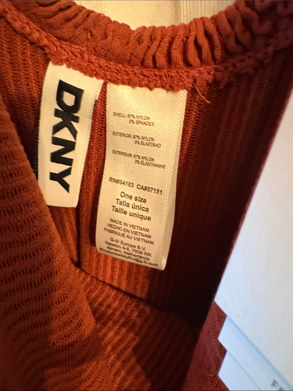 DKNY Rust Textured One-Piece with Gold Ring Detail - Picture 3 of 4